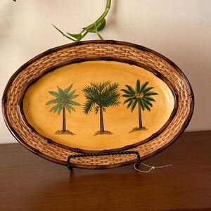 Pacific Rim. "3 Palm Trees Beach Theme" Serving Platter 14.5". Hand-Painted